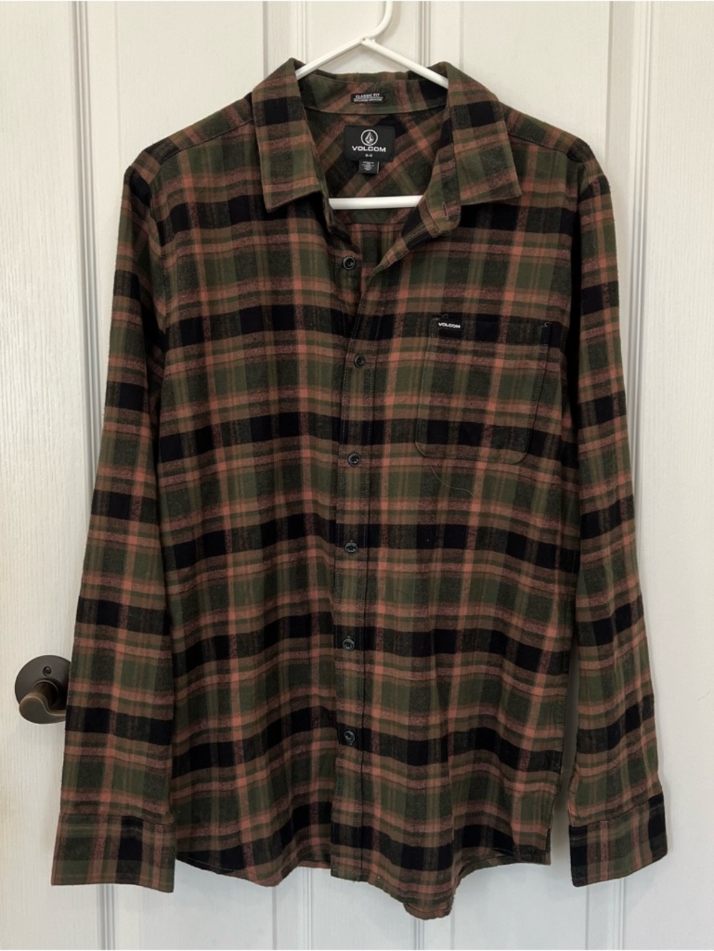 Volcom Olive Green & Black Plaid Flannel Shirt